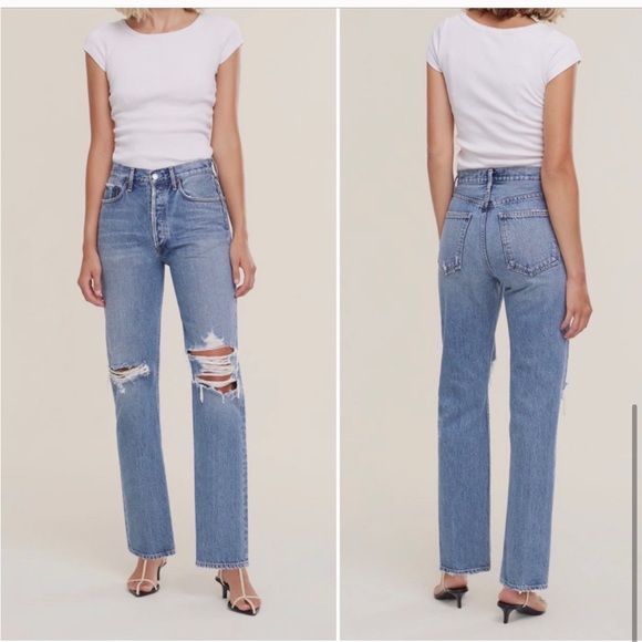 Agolde Lana Mid Rise Vintage Straight Jeans in Backdrop 27 - Picture 1 of 9